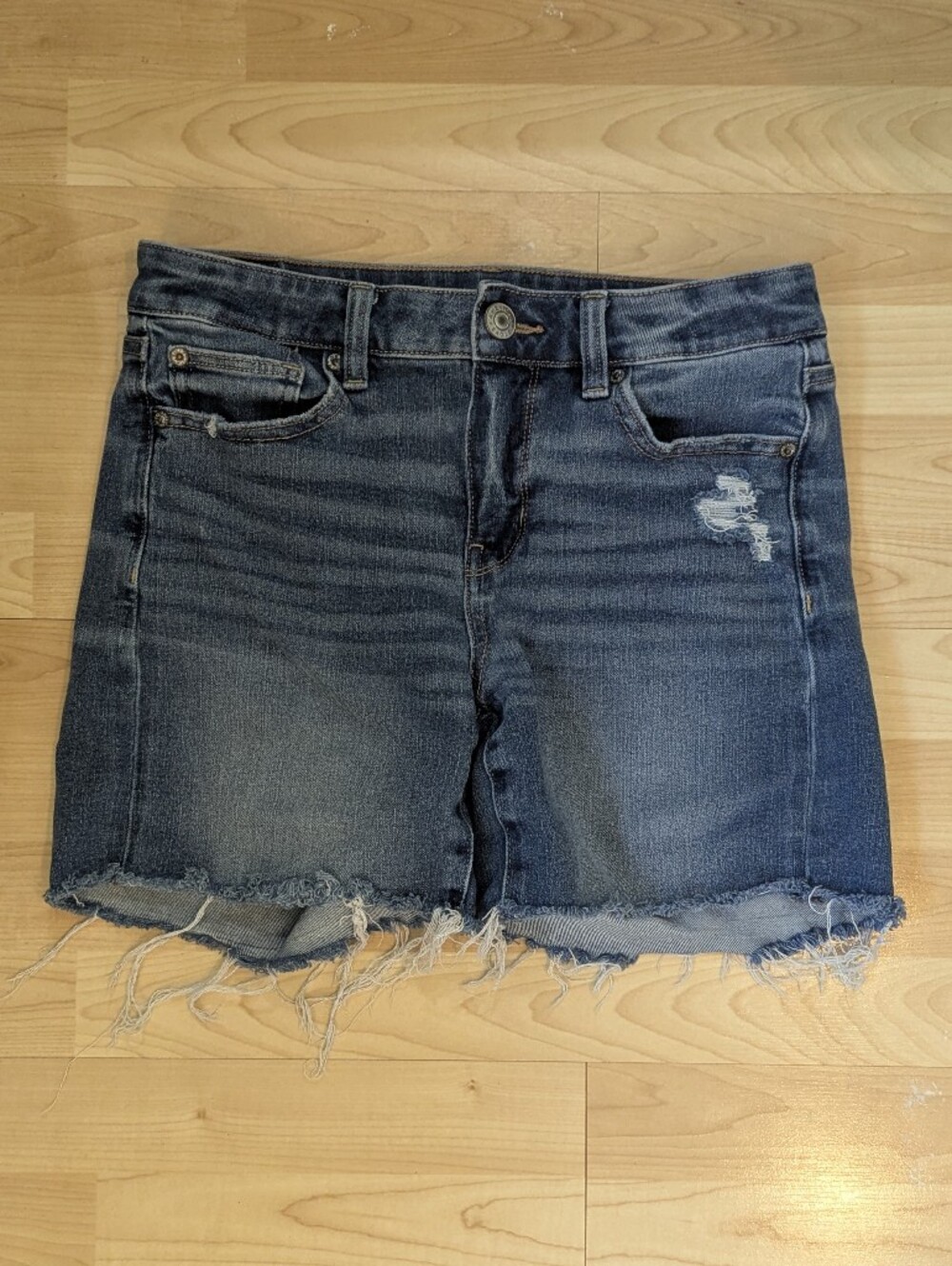 American Eagle Outfitters Distressed Dark Blue Denim Shorts, 8